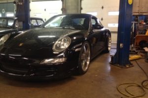 Dyno Testing with C's Autohaus in Centerville, OH. Image of a car undergoing testing in the auto shop.