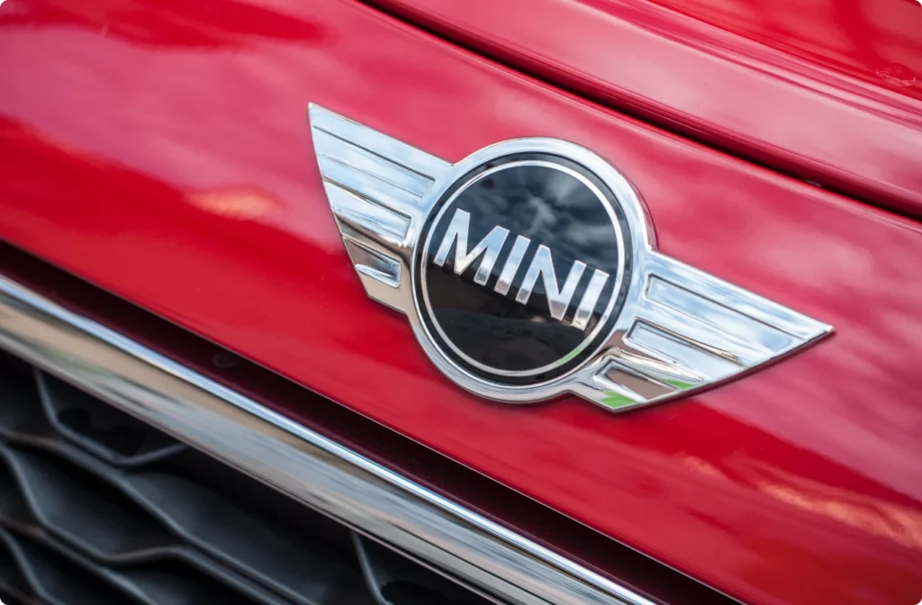 A close up logo of MINI.