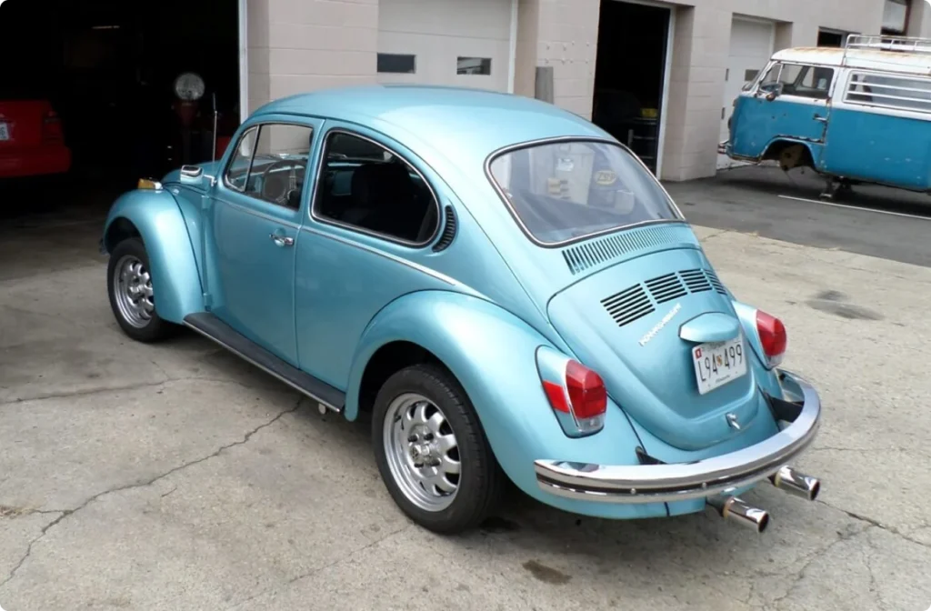 Image of a blue Volkswagen Beetle.